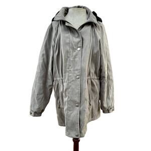 Vintage 90s Liz Claiborne Grey Coat Size Medium, Removable Hood Winter Coat